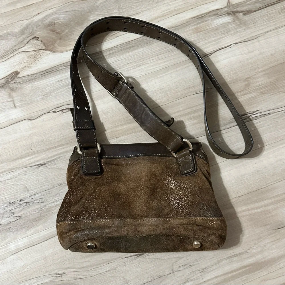 New Olivia‎ Harris brown suede and leather crossbody Satchel
